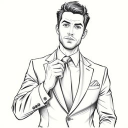 A drawing of a man confidently holding his necktie, portraying a sense of style and sophistication