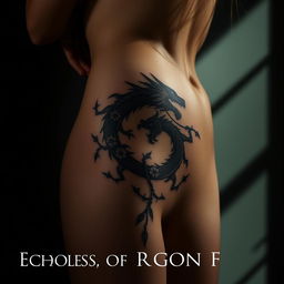 A girl with a tattoo of a bleeding dragon intertwined with flowers and thorns on her bare skin