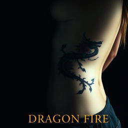 A girl with a tattoo of a bleeding dragon intertwined with flowers and thorns on her bare skin