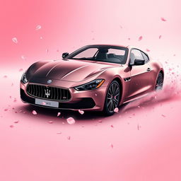 A stunning movie poster featuring a Maserati Gran Turismo with a unique paintwork, split perfectly into half black and half rose gold pink