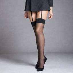 A woman elegantly dressed, focusing on her wearing stylish stockings matched with her outfit