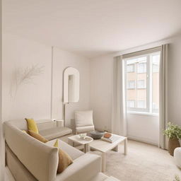 An elegantly decorated flat with minimalistic, modern furniture, highlighting soothing colors and clean lines