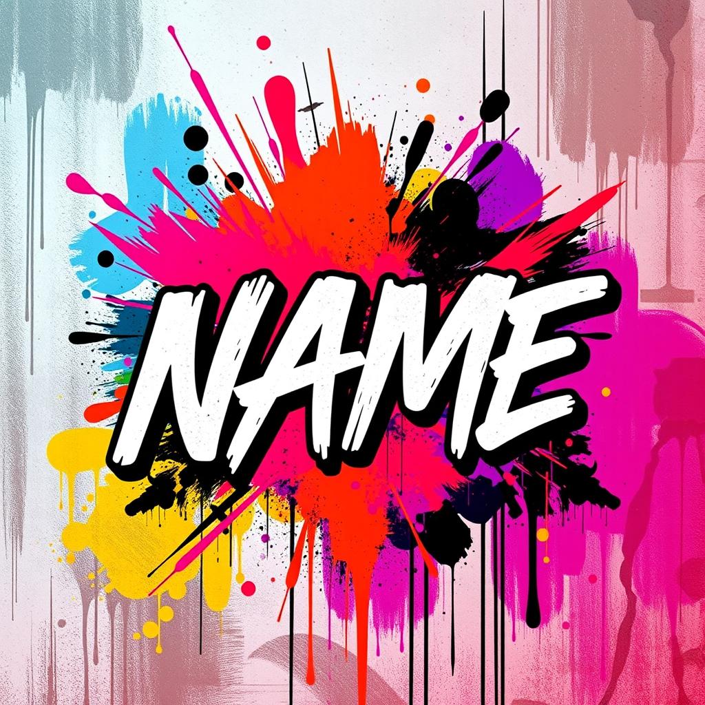 A poster featuring the phrase "NAME" in a bold, artistic font