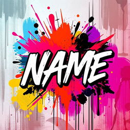 A poster featuring the phrase "NAME" in a bold, artistic font