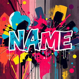 A poster featuring the phrase "NAME" in a bold, artistic font