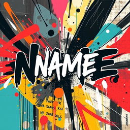 A poster featuring the phrase "NAME" in a bold, artistic font