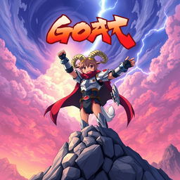 An anime-style poster for a fictional series titled "GOAT"