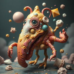 A surreal and abstract representation of a unique and bizarre creature known as the 'Skibidi Poop Dick Cheese Species