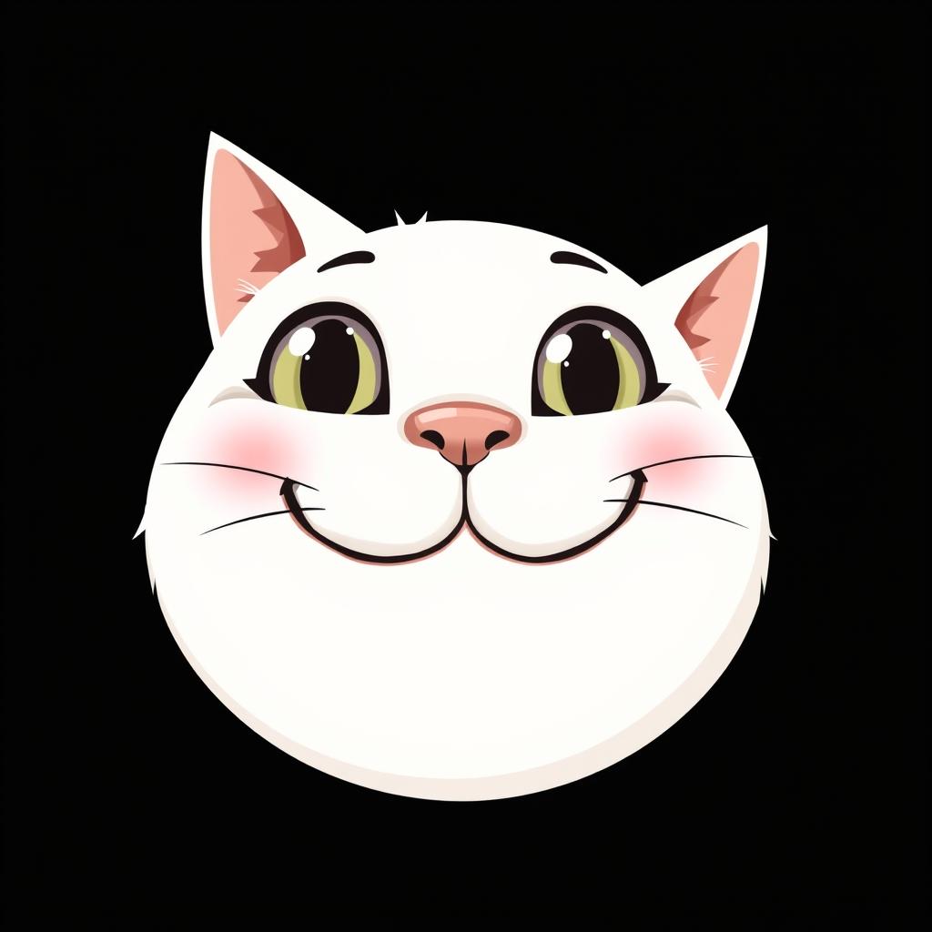 A 2D illustration of a round white cat face