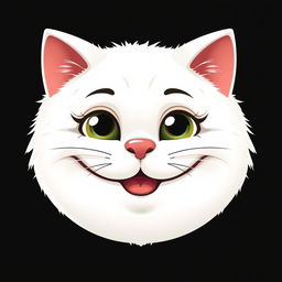 A 2D illustration of a round white cat face