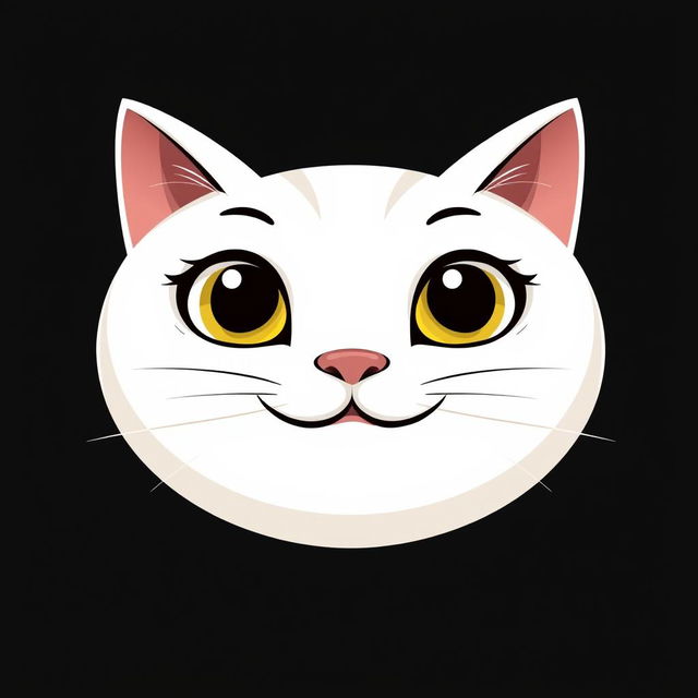 A 2D illustration of a round white cat face