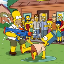 A Simpsons-inspired scene with Homer and Bart in a playful and comedic setting