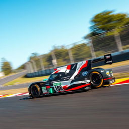 A high-performance Le Mans Daytona hybrid (LMDh) race car speeding on a race track