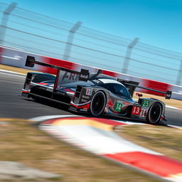 A high-performance Le Mans Daytona hybrid (LMDh) race car speeding on a race track