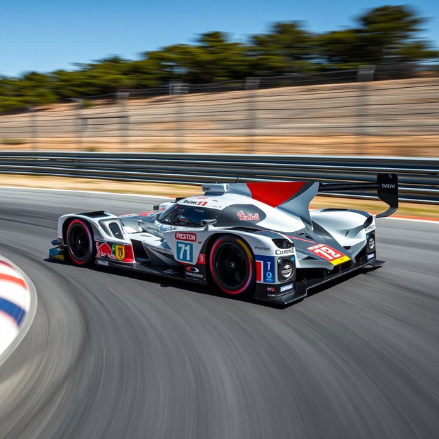 A high-performance Le Mans Daytona hybrid (LMDh) race car speeding on a race track