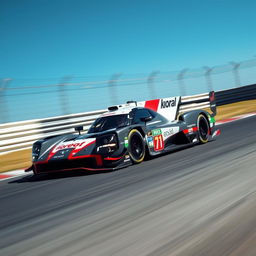 A high-performance Le Mans Daytona hybrid (LMDh) race car speeding on a race track