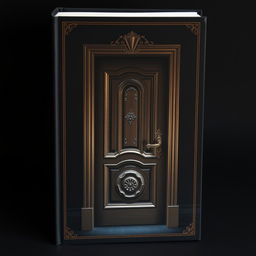 An elegant book cover featuring a slightly ajar entrance door, serving as the central element against a mysterious and sophisticated background