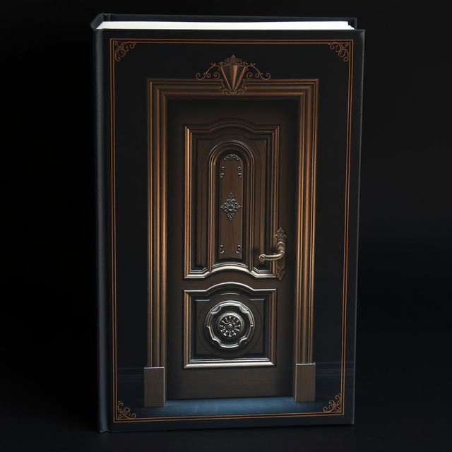 An elegant book cover featuring a slightly ajar entrance door, serving as the central element against a mysterious and sophisticated background