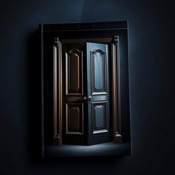 An elegant book cover featuring a slightly ajar entrance door, serving as the central element against a mysterious and sophisticated background