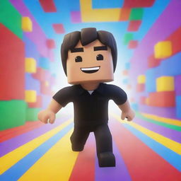 A brilliantly animated image of a Roblox character having fun in a vibrant game environment