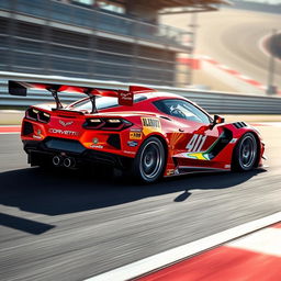 A high-performance Corvette C8 GTP racecar captured on a thrilling racetrack scene