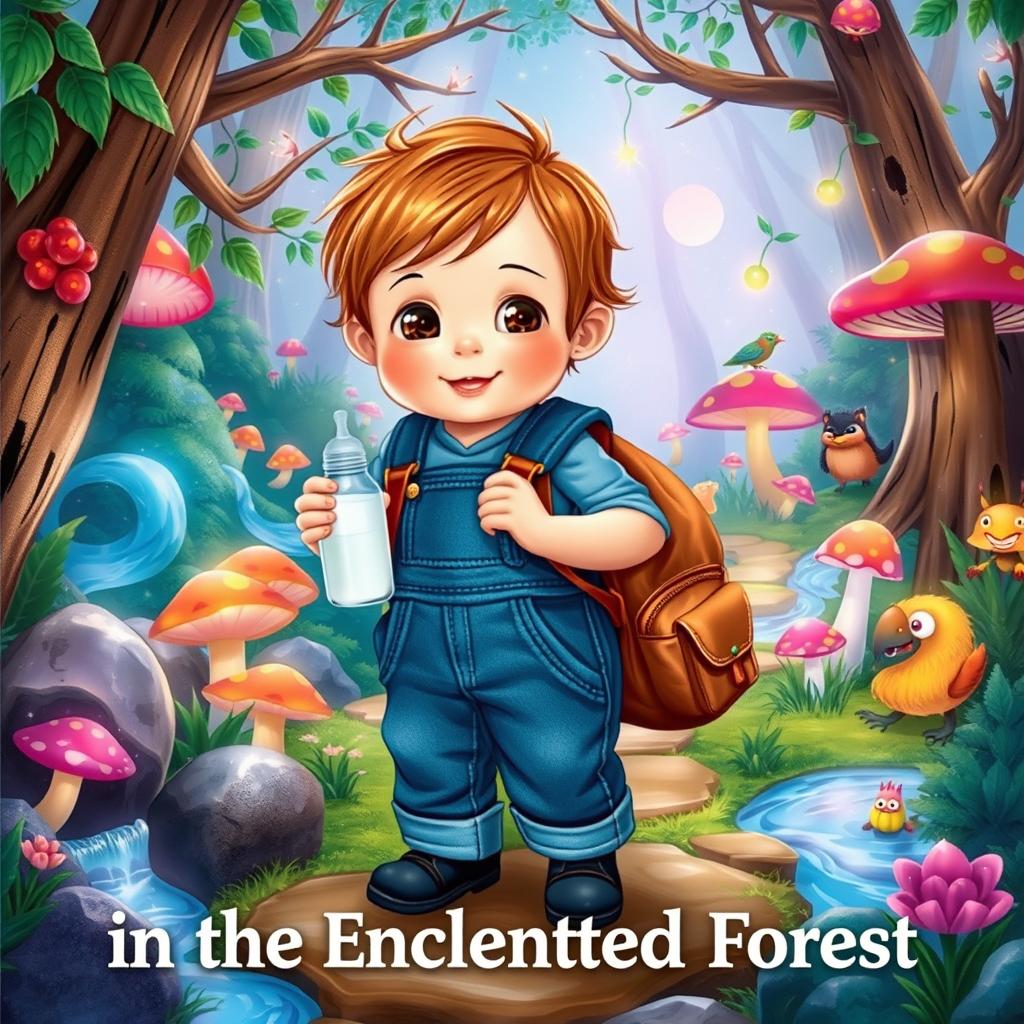 An adventurous scene from the children's story titled "Benjimen's Adventure in the Enchanted Forest