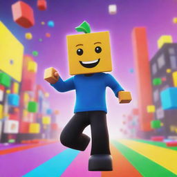 A brilliantly animated image of a Roblox character having fun in a vibrant game environment