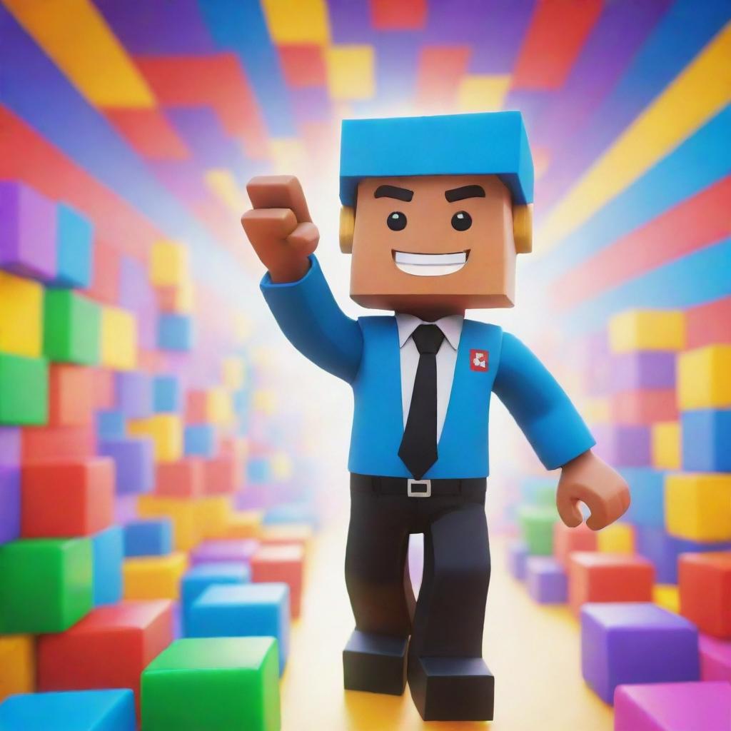 A brilliantly animated image of a Roblox character having fun in a vibrant game environment