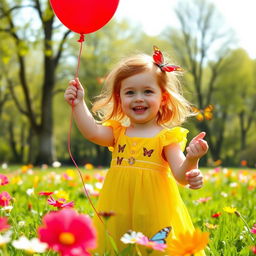 A 7-year-old girl with red hair, height 91 cm, and weight 19 kg, playing in a sunny park