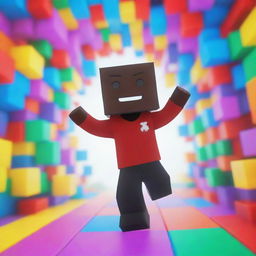 A brilliantly animated image of a Roblox character having fun in a vibrant game environment