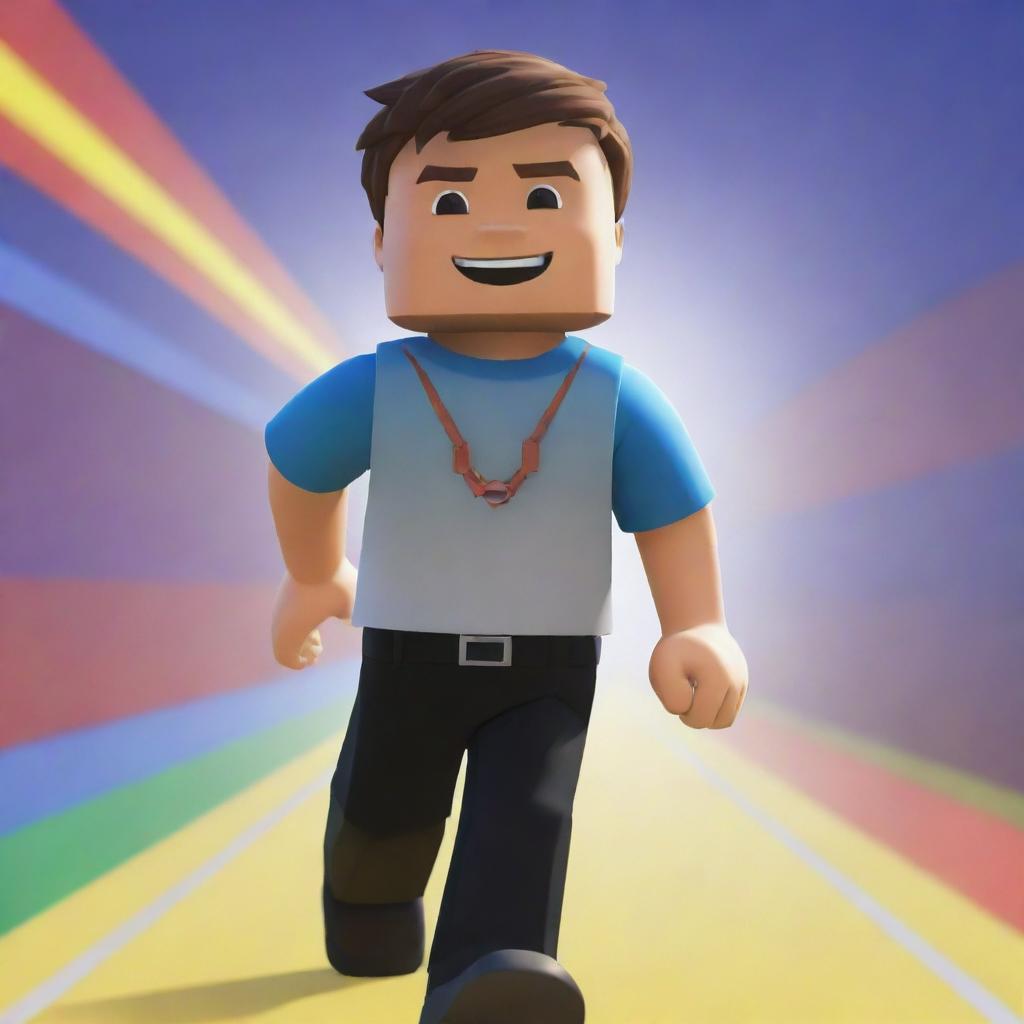 A vivid, detailed image of a lively Roblox character in a dynamic, engaging online game world