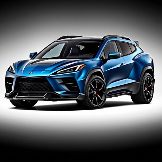 A high-performance SUV inspired by the Corvette C8, featuring sleek aerodynamic lines and aggressive styling