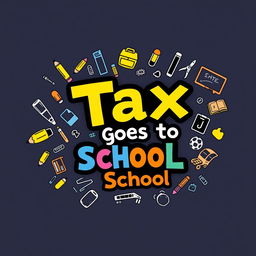 a cool and trendy t-shirt design featuring the slogan 'Tax Goes to School' in bold, playful typography