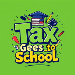 a stylish and unique t-shirt design with the phrase 'Tax Goes to School' in bold, creative lettering