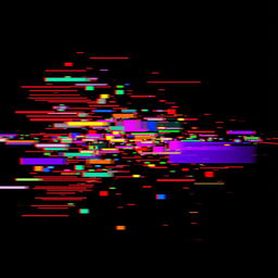 A glitch art image displaying vibrant colors with distorted patterns against a dark background