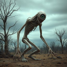 A hunched, skinny cyclops creature with one large, central eye