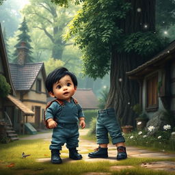 An enchanting scene depicting a 10-month-old baby boy living in a small village