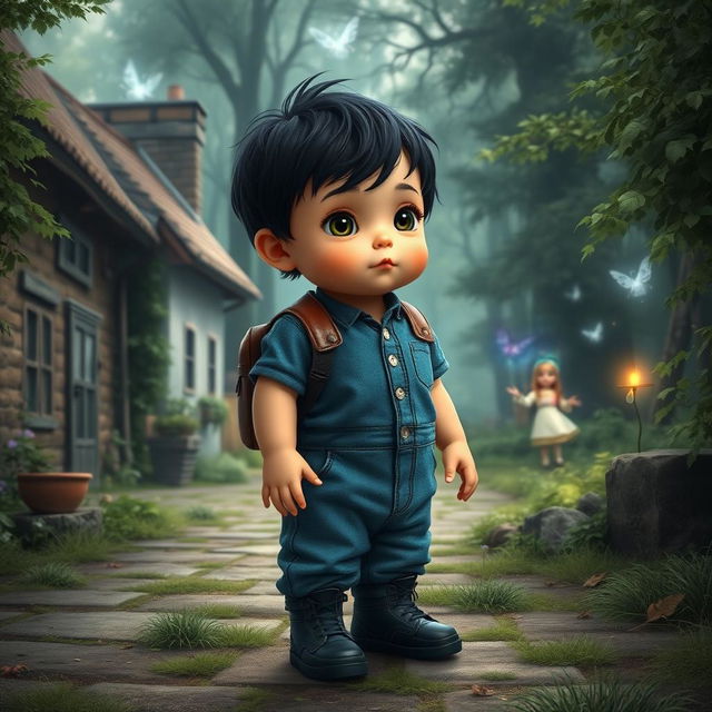 An enchanting scene depicting a 10-month-old baby boy living in a small village