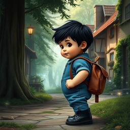 An enchanting scene depicting a 10-month-old baby boy living in a small village