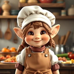 A halfling female with charming round features, radiating warmth and friendliness