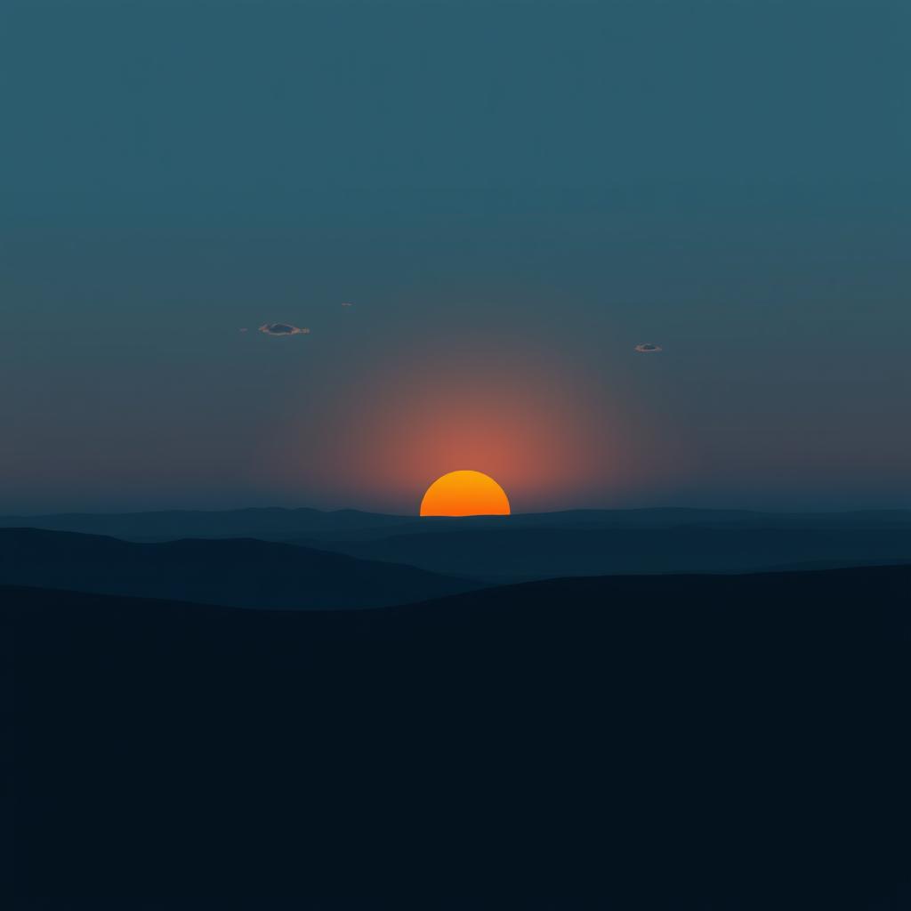 A minimalist landscape depicting a serene sunrise