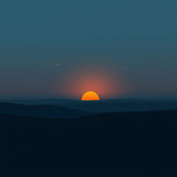 A minimalist landscape depicting a serene sunrise