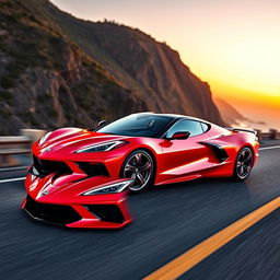 An iconic Corvette C8 transformed into a sleek and powerful super-sedan, capturing the essence of performance and luxury