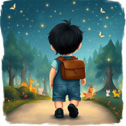 Craft an illustration for a children's story showcasing a 10-month-old baby boy with thick black hair