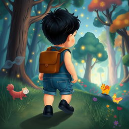 Craft an illustration for a children's story showcasing a 10-month-old baby boy with thick black hair