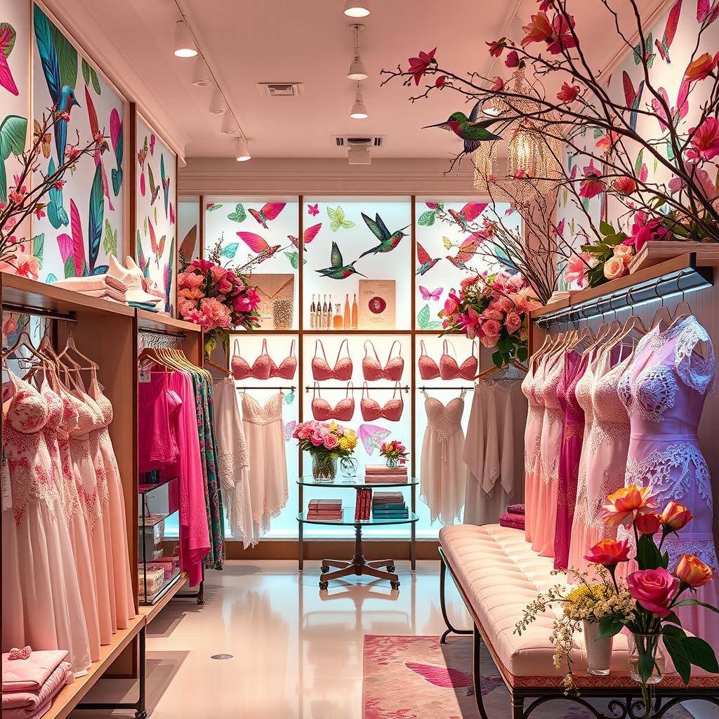 A chic and elegant lingerie boutique inspired by hummingbirds