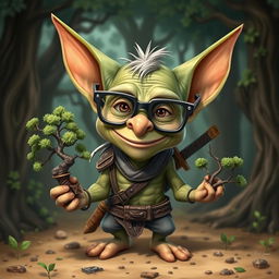 A caricature-style goblin character with oversized joke glasses adding a humorous touch