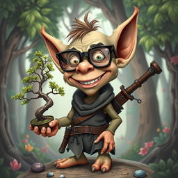 A caricature-style goblin character with oversized joke glasses adding a humorous touch