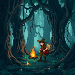 A pixel art depiction of an adventurous scene in a 32x32 resolution