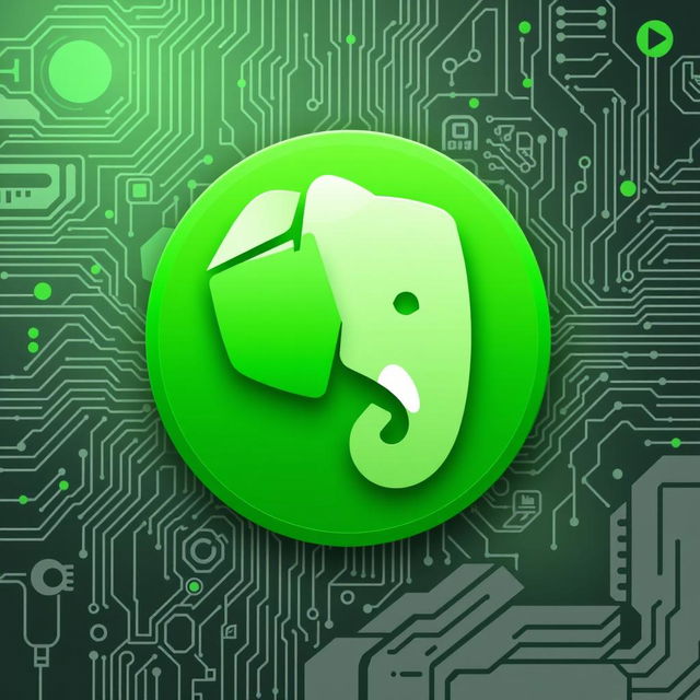 A creative and visually engaging thumbnail representing the installation process of Evernote, featuring the iconic green elephant logo prominently